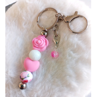 Sleutelhanger met kralen | roze | roos | hart